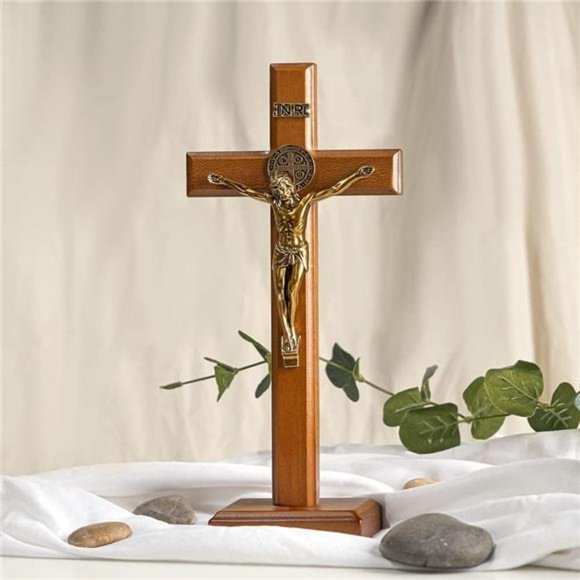 Crucifix Cross Catholic 10.7 Inch Wooden Jesus Christ Wall Cross Stand - Picture 7 of 7